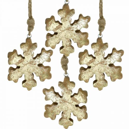 Artikel Sneeuwvlok mangohout naturel, gouden sneeuwkristal Ø10cm 6st