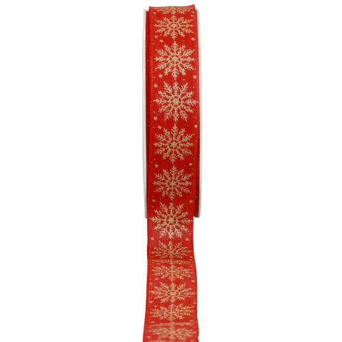 Kerstlint cadeaulint sneeuwvlokken rood 25mm 20m