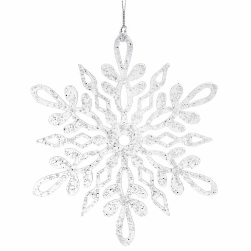 Sneeuwvlok om op te hangen 14,5cm transparant, glitter 12st