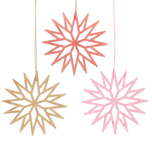 Artikel Sneeuwvlokdecoratie houten boomdecoratie oranje 10cm 12 st