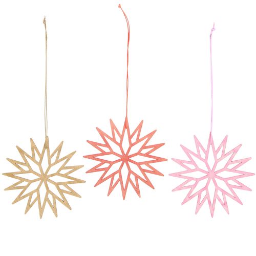 Artikel Sneeuwvlokdecoratie houten boomdecoratie oranje 10cm 12 st