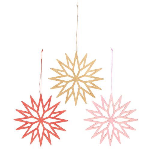 Artikel Sneeuwvlok decoratieve houten boomdecoratie oranje 15cm 8 st