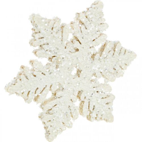 Artikel Sneeuwvlokken hout 4cm wit met mica 72st