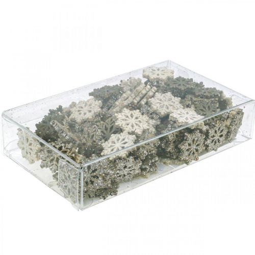 Artikel Sneeuwvlokken hout glitter mix Ø2cm 144st