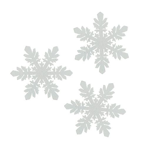 Floristik24 Houten sneeuwvlokken wit Ø3,7cm 48 st