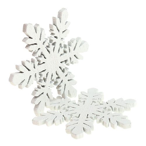 Artikel Houten sneeuwvlokken wit Ø3.7cm 48st