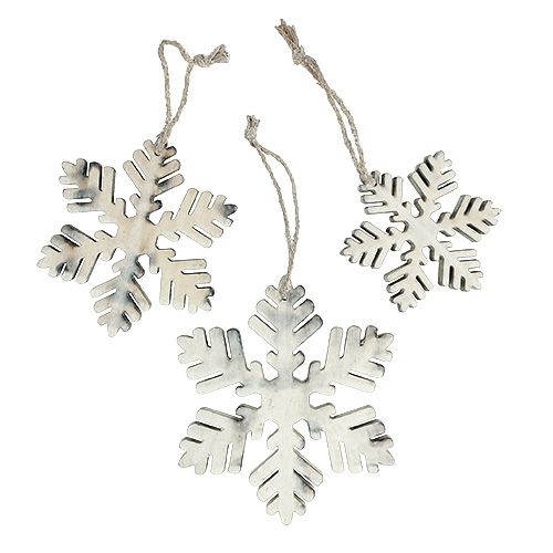 Floristik24 Houten sneeuwvlokken wit-grijs soort. 7-12cm 6st