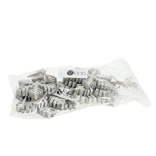Floristik24 Houten sneeuwvlokken wit-grijs soort. 7-12cm 6st