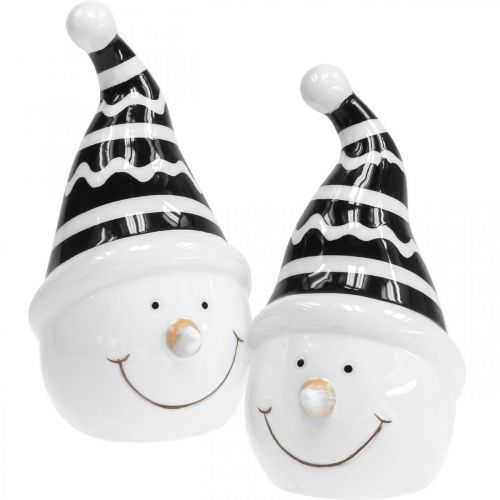 Sneeuwpop figuur deco keramiek zwart wit 12,5cm 3st