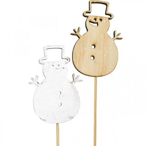Artikel Bloemsteker kerstdecoratie sneeuwpop hout 7cm 12st
