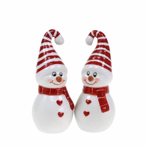 Floristik24 Kerstdecoratie sneeuwpop keramiek 10cm rood, wit 2st