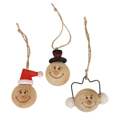 Artikel Sneeuwpop Houtdecoratie Hanger Kerst Naturel 5cm 12st