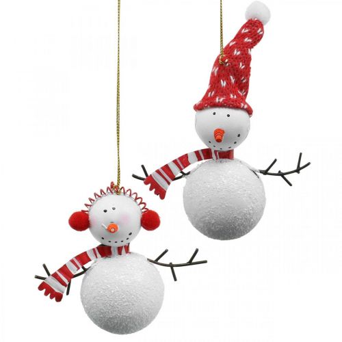Kerstboomdecoratie sneeuwpop om op te hangen metaal 8,5/13cm 4 st