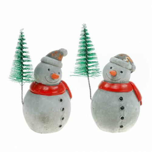 Floristik24 Kerstfiguur sneeuwpop met dennenboom betongrijs gekleurd 9cm - 11cm 4st