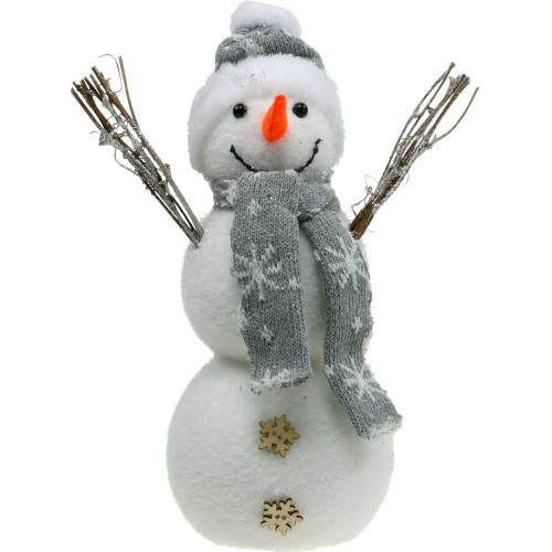 Floristik24 Sneeuwpop met sjaal en muts wit, grijze decoratie figuur winterdecoratie