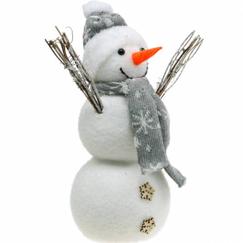 Floristik24 Sneeuwpop met sjaal en muts wit, grijze decoratie figuur winterdecoratie