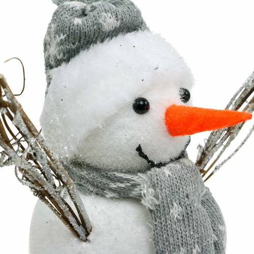 Floristik24 Sneeuwpop met sjaal en muts wit, grijze decoratie figuur winterdecoratie