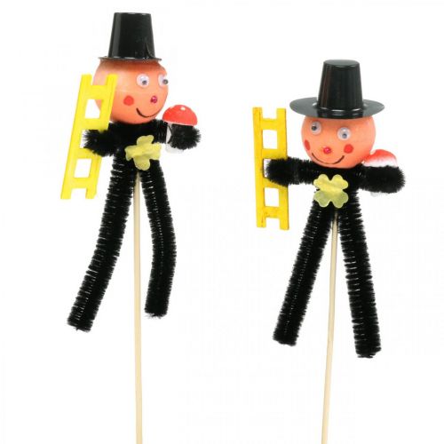 Schoorsteenveger chenille op stok Oudejaarsavond decoratie 13cm 18st