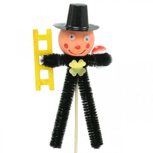 Schoorsteenveger chenille op stok Oudejaarsavond decoratie 13cm 18st