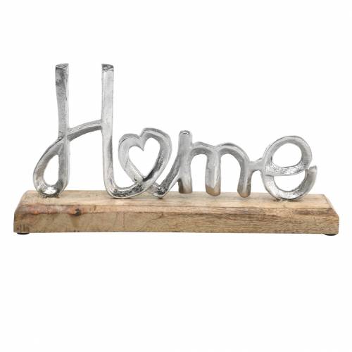 Floristik24 Tafeldecoratie &quot;Home&quot; op houten onderstel Mango, natuurlijk metaal, zilver 32 × 17 × 7cm