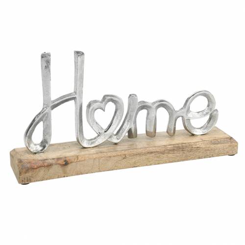 Floristik24 Tafeldecoratie &quot;Home&quot; op houten onderstel Mango, natuurlijk metaal, zilver 32 × 17 × 7cm