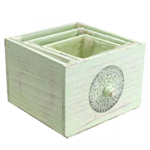 Artikel Plantenbak sierlade shabby groen 15-23cm set van 3