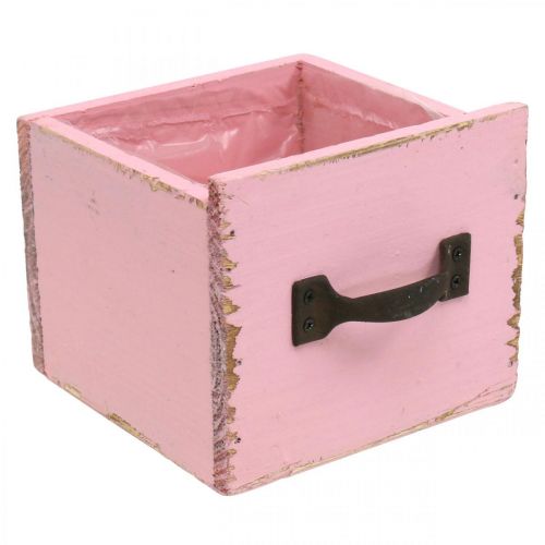 Floristik24 Decoratieve lade voor het planten van roze hout shabby chic 12,5×12,5×10cm
