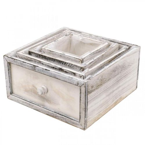 Artikel Plantenbak houten lade antiek look crème 24/20/16/12cm set van 4