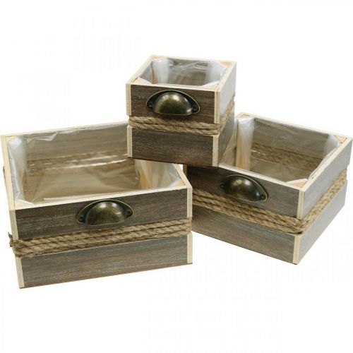 Floristik24 Plantenbak houten lade bloembak 26/20/14cm set van 3