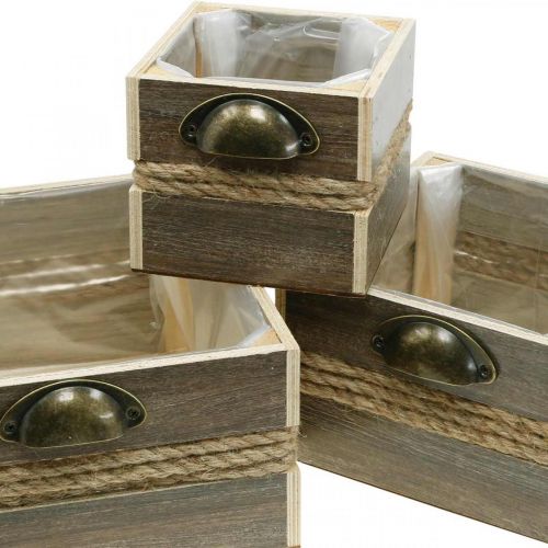 Artikel Plantenbak houten lade bloembak 26/20/14cm set van 3