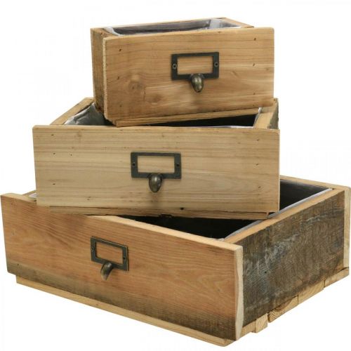 Decoratieve lades, plantenbak, houten decoratie naturel, antiek look B36/28/20cm set van 3