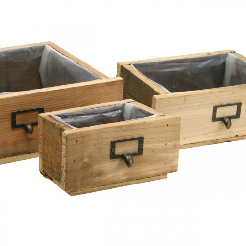 Floristik24 Decoratieve lades, plantenbak, houten decoratie naturel, antiek look B36/28/20cm set van 3