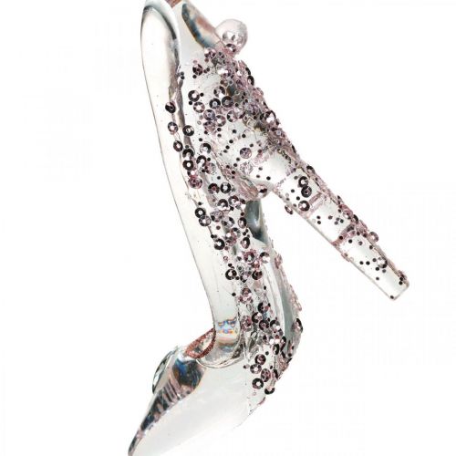 Floristik24 Glinsterende decoratieve schoen, boomdecoratie, sprookjesschoen, roze kunststof H10cm