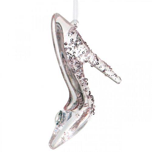 Floristik24 Glinsterende decoratieve schoen, boomdecoratie, sprookjesschoen, roze kunststof H10cm