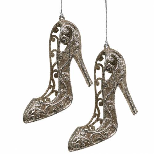 Floristik24 Kerstboomversiering schoen champagne glitter 13cm 12st
