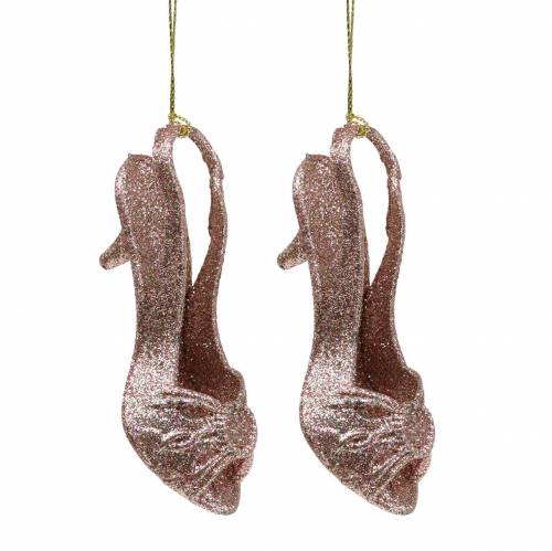 Floristik24 Kerstboomversiering pumps roze, glitter 12cm 12st