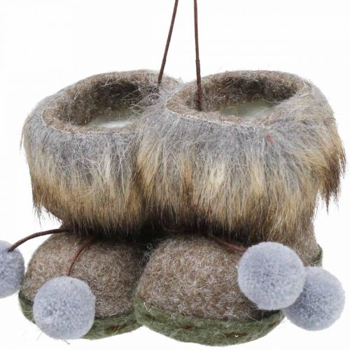 Kerstboom laarsjes met bobbel bruin/grijs 8cm 3st