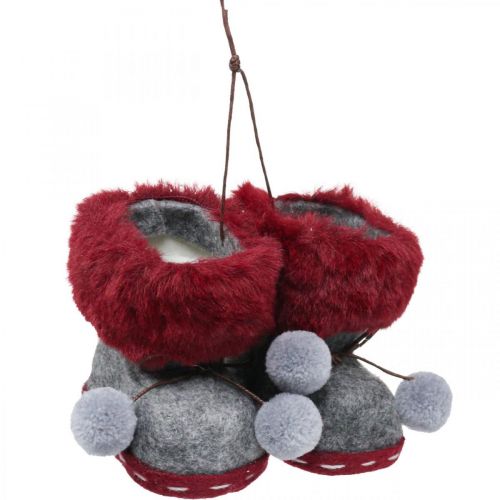 Kerstboom laarsjes met bobbel 8cm grijs/rood 3st