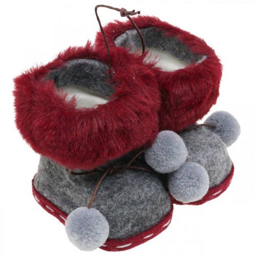 Floristik24 Kerstboom laarsjes met bobbel 8cm grijs/rood 3st