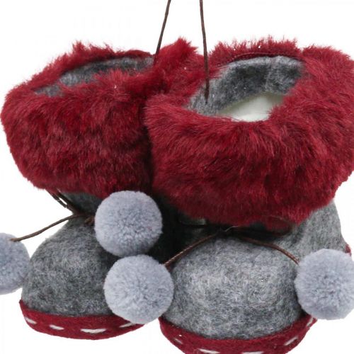 Floristik24 Kerstboom laarsjes met bobbel 8cm grijs/rood 3st