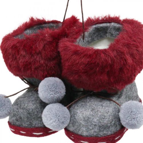 Artikel Kerstboom laarsjes met bobbel 8cm grijs/rood 3st