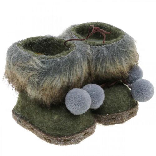 Floristik24 Kerstboom laarsjes met bobbel groen/bruin 8cm 3st