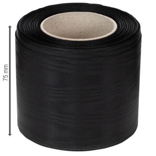 Zwart kranslint 75mm 25m - acetaat rouwlint voor lintbedrukking en decoratie | Floristik24.nl