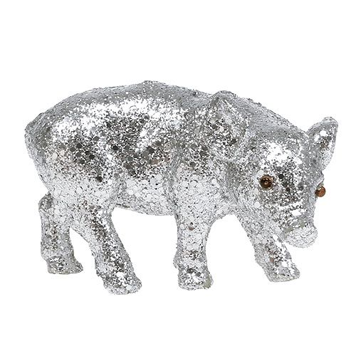 Floristik24 Varken met glitter zilver 9cm 6st
