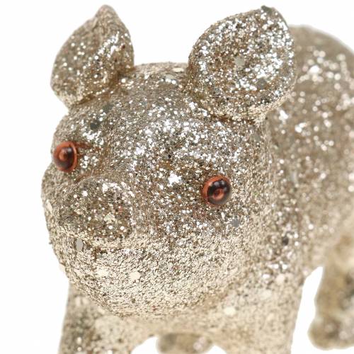 Floristik24 Decoratief varken glitter champagne 10cm 8st