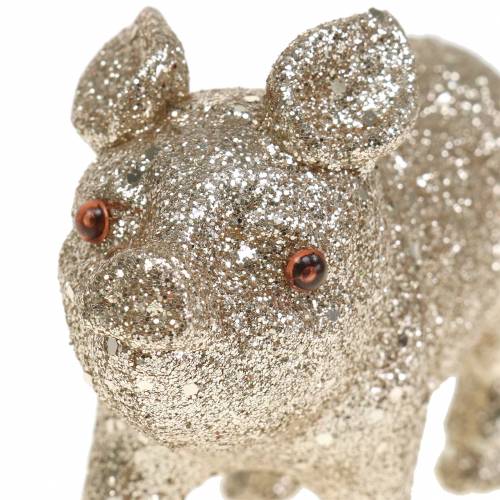 Artikel Decoratief varken glitter champagne 10cm 8st