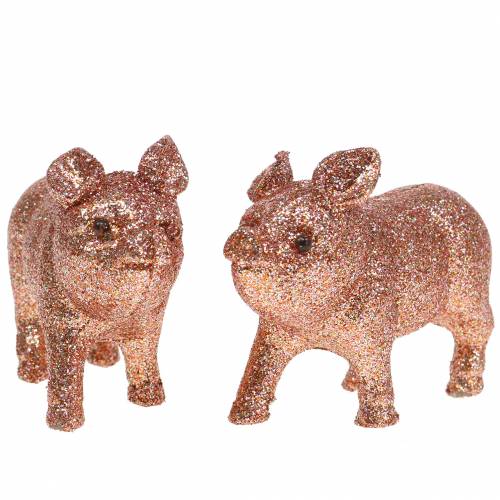 Floristik24 Decoratief varken glitter roze 10cm 8st