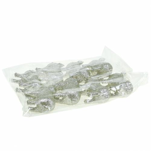 Floristik24 Decoratief varken glitter zilver 10cm 8st