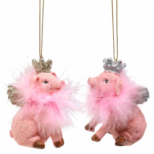 Floristik24 Kerstboomversiering varken met kroon 7,5 cm