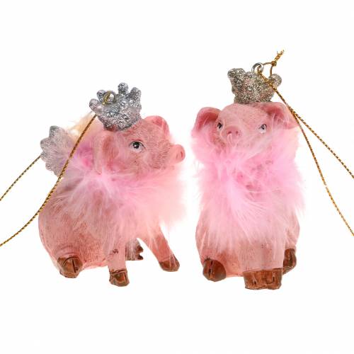 Floristik24 Kerstboomversiering varken met kroon 7,5 cm